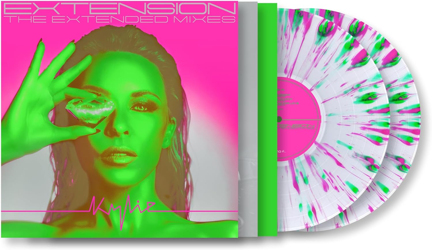 Kylie Minogue - Extension Extended Mixes - Neon Pink/Green/Clear Splatter 2LP Vinyl