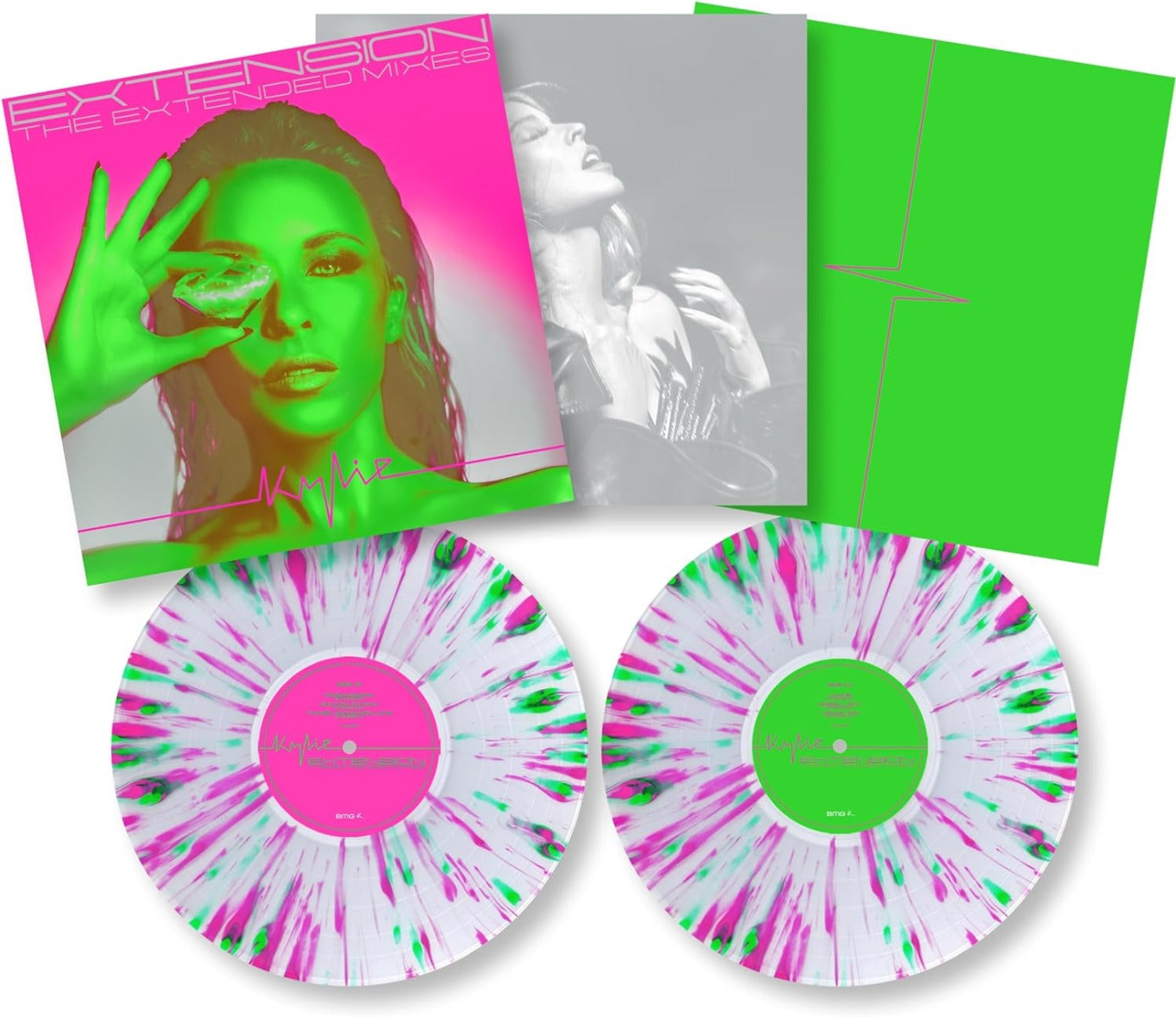 Kylie Minogue - Extension Extended Mixes - Neon Pink/Green/Clear Splatter 2LP Vinyl