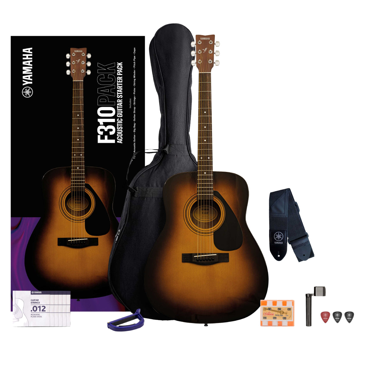 Yamaha F310PII Acoustic Guitar Pack, Sunburst