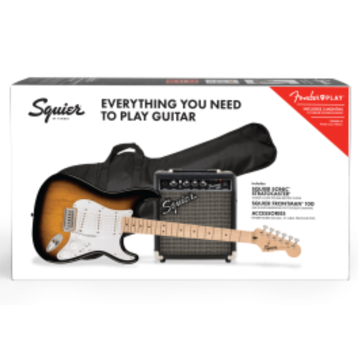 Squier Sonic Stratocaster Pack, Maple Fingerboard, 2-Color Sunburst, 10G