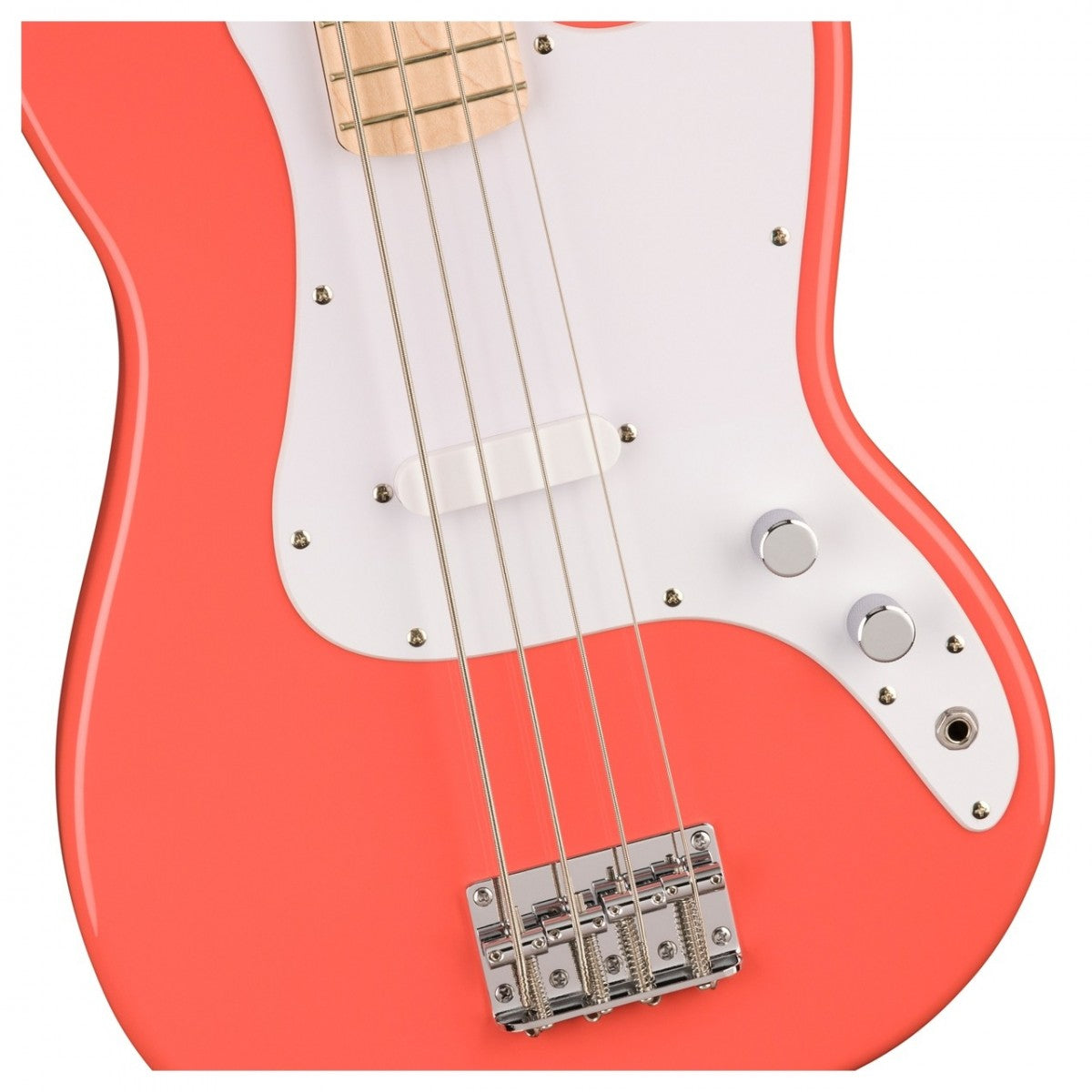 Squier Sonic Bronco Bass, Maple Fingerboard, White Pickguard, Tahitian Coral