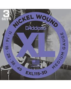 D'Addario EXL115-3D Nickel Wound Electric Guitar Strings, 3 Sets, Medium/Blues-Jazz Rock, 11-49, 3 Sets