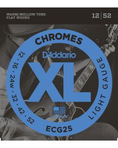 D'Addario ECG25 Chromes Flat Wound Electric Guitar Strings, Light, 12-52