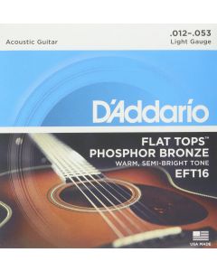 D'Addario Guitar Strings - Acoustic Guitar Strings - Flat Tops Phosphor  Bronze - For 6 String Guitar - Warm, Semi-Bright Tone - EFT16 - Light, 12-53