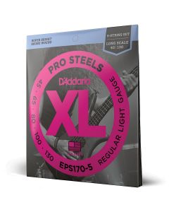 D'Addario EPS170-5 5-String ProSteels Bass Guitar Strings, Light, 45-130, Long Scale