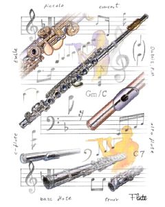 Greetings Card - Flute, 7 x 5, blank inside