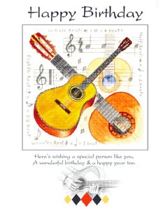 Greetings Card - Happy Birthday, Classical Guitars, 7 x 5