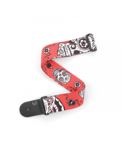 D'Addario Polyester Guitar Straps, Sugar Skulls, Red