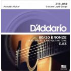 D'Addario Set Acoustic Guitar 80 20 Bronze Custom Lite Strings